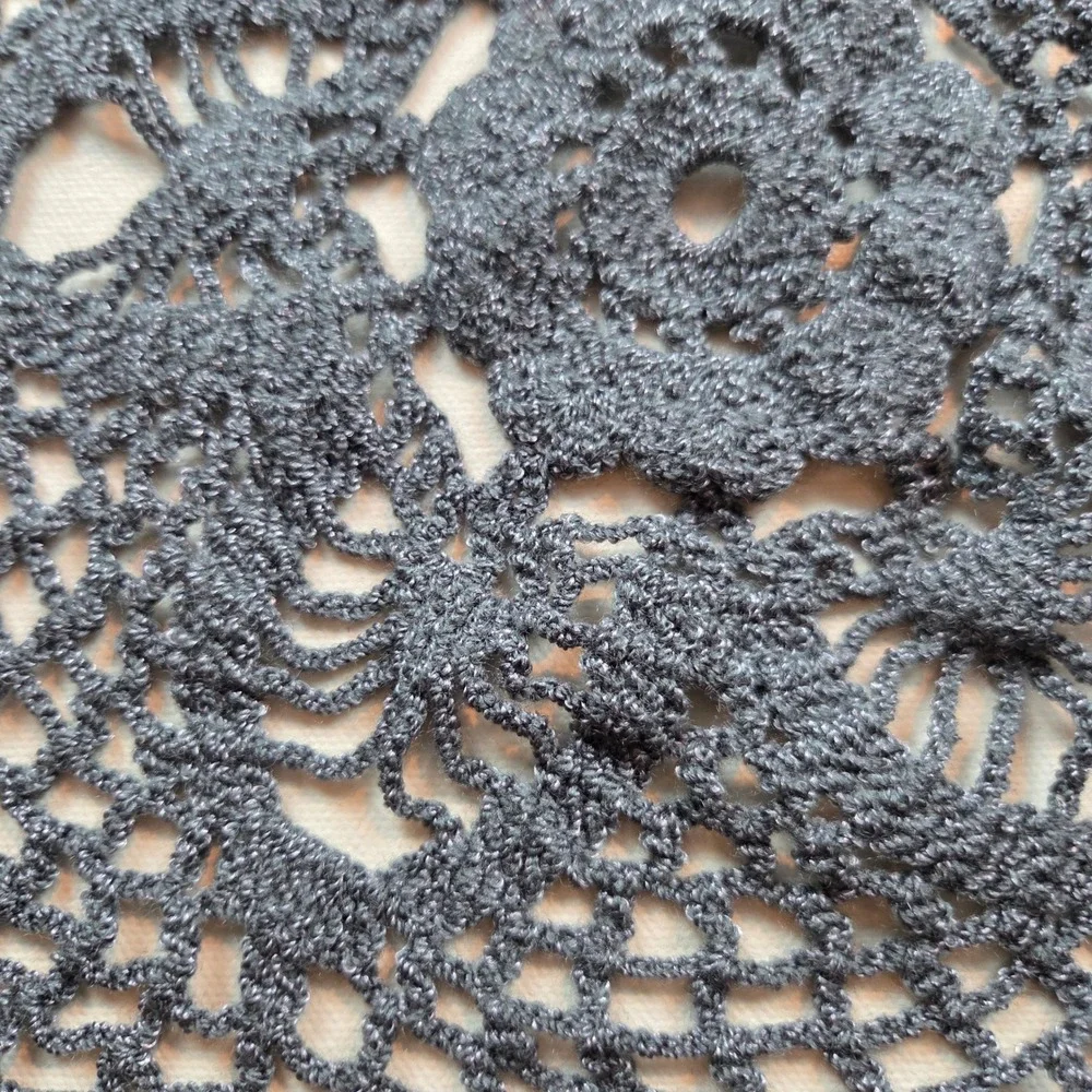Vintage Handmade Crochet Lace Doily Set Gray Round & Cream Pineapple Runners 3pc